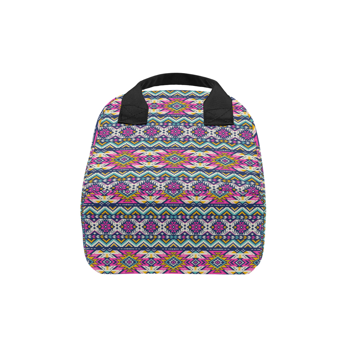 Aztec Pink Geometric Print Pattern Insulated Lunch Bag