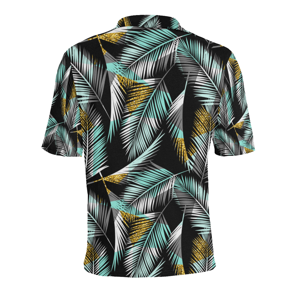 Gold Glitter Cyan Tropical Palm Leaves Men Polo Shirt