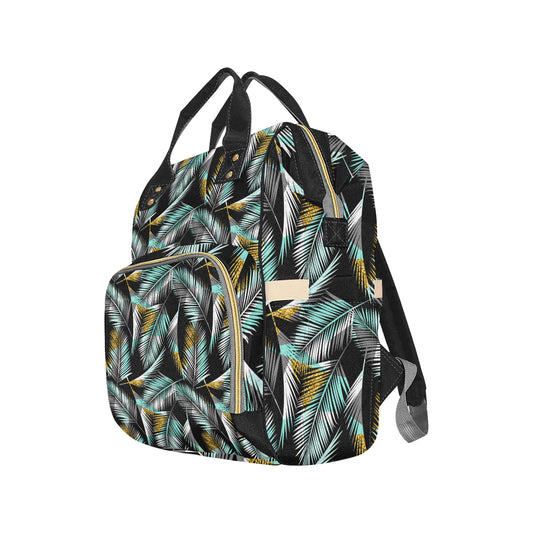 Gold Glitter Cyan Tropical Palm Leaves Diaper Bag Backpack