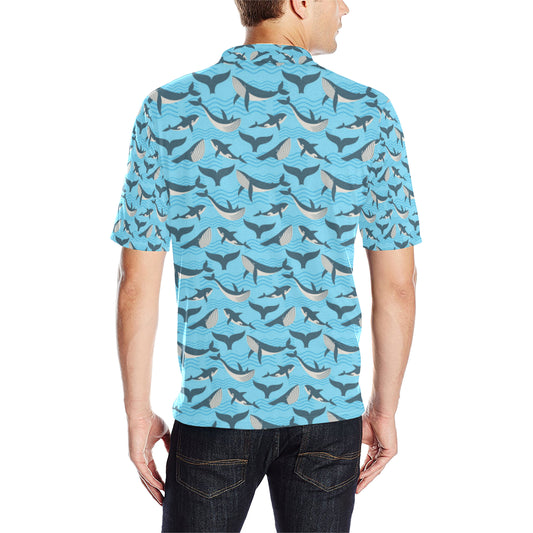 Whale Pattern Design Themed Print Men Polo Shirt