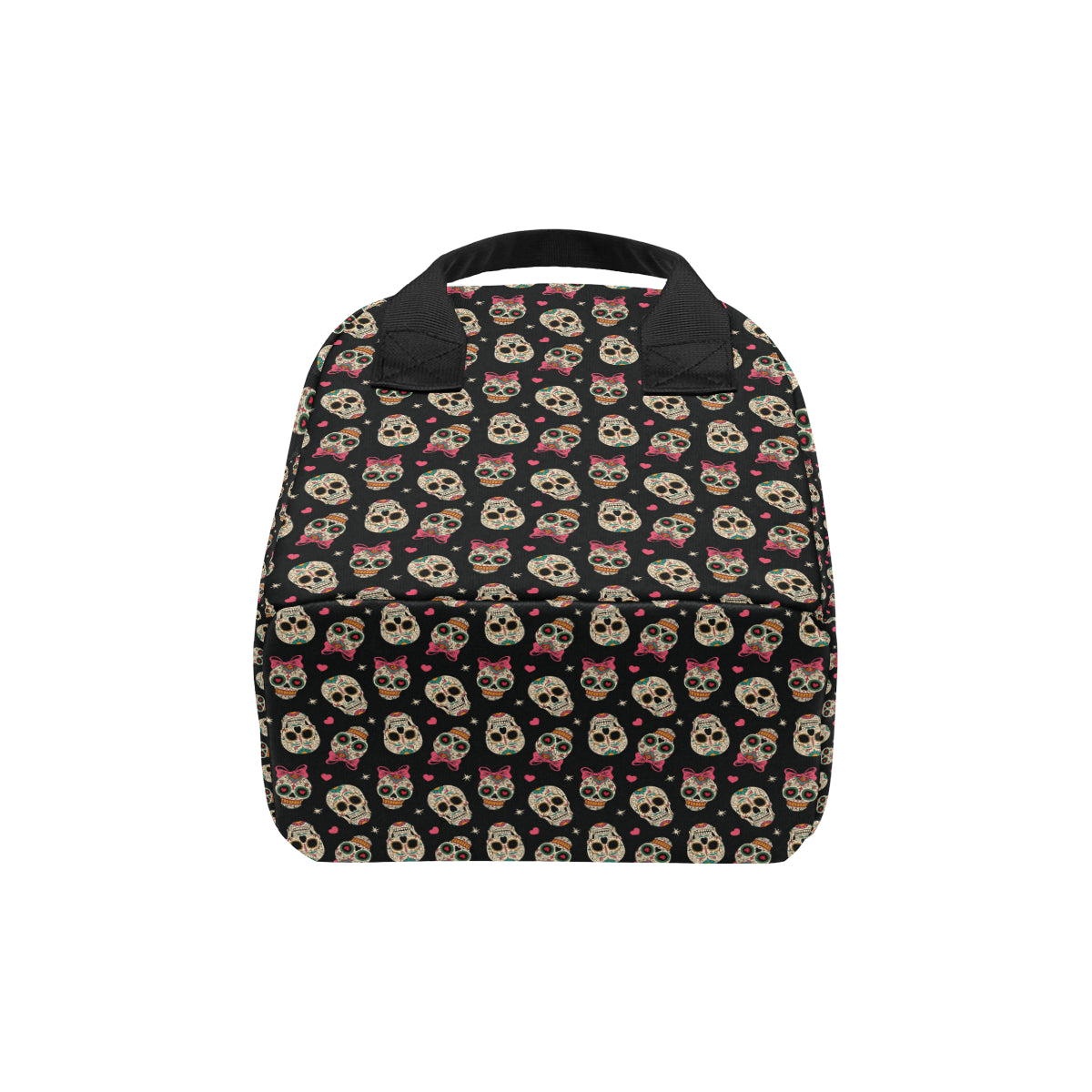 Sugar Skull Pink Bow Themed Print Insulated Lunch Bag