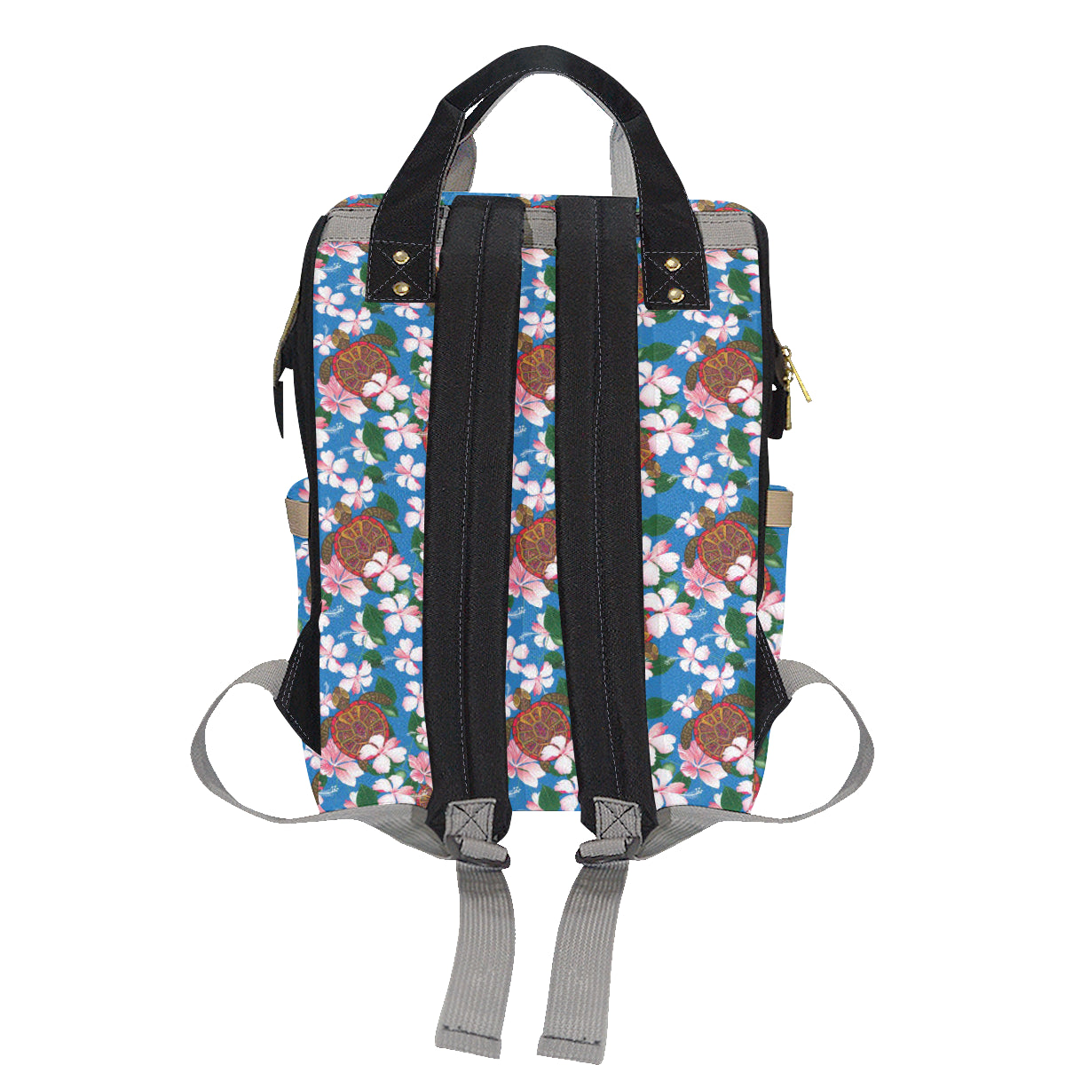 Sea Turtle Pink Hibiscus Hawaiian Print Diaper Bag Backpack