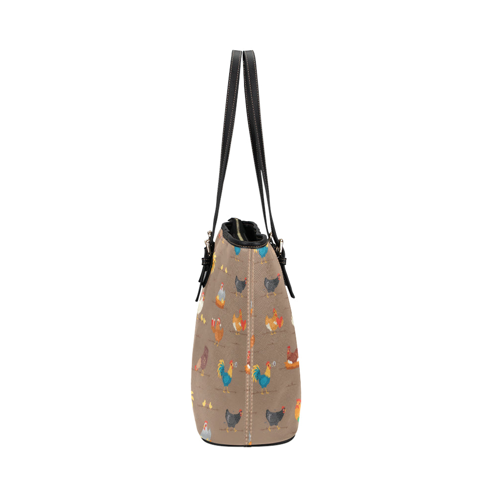 Chicken Happy Print Pattern Leather Tote Bag