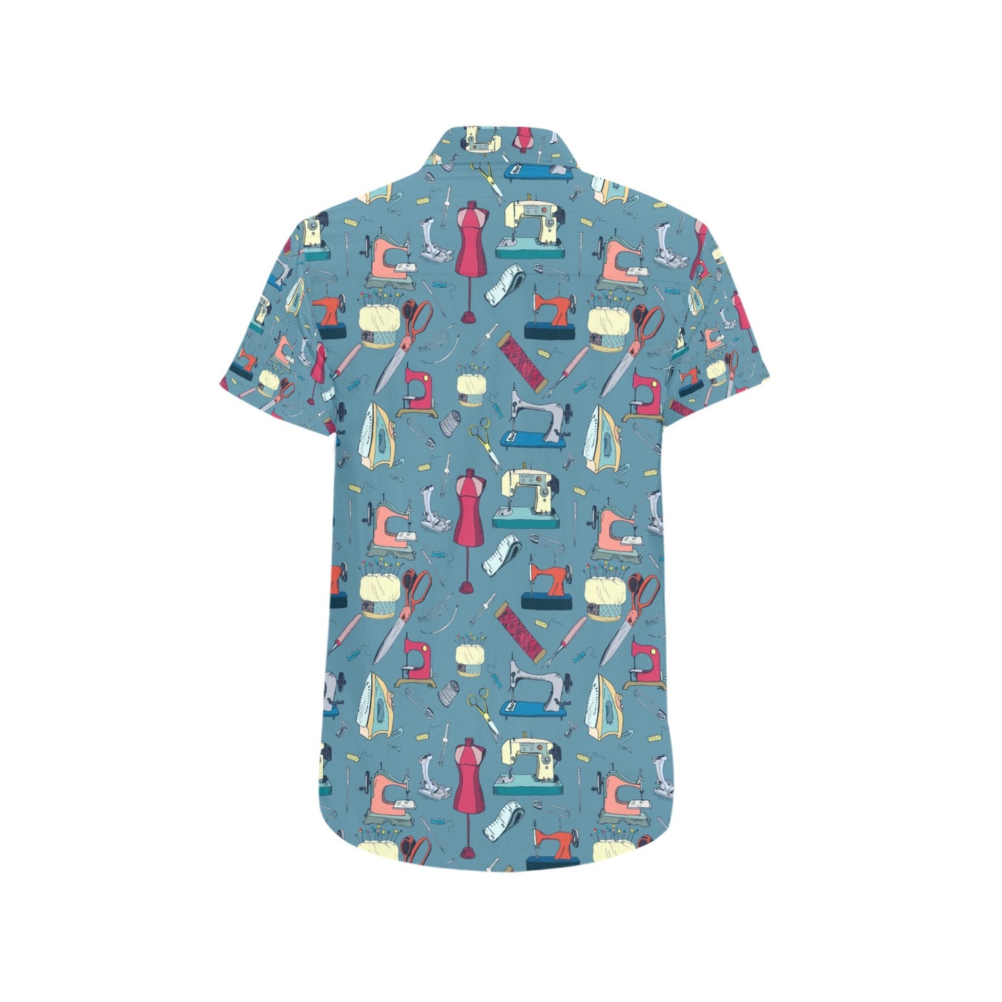 Sewing Equipment Print Design LKS301 Men Short Sleeve Button Up Shirt