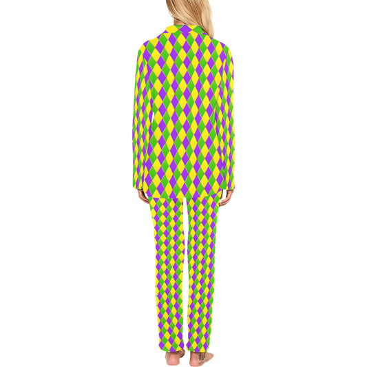 Mardi Gras Pattern Print Design 01 Women's Long Pajama Set