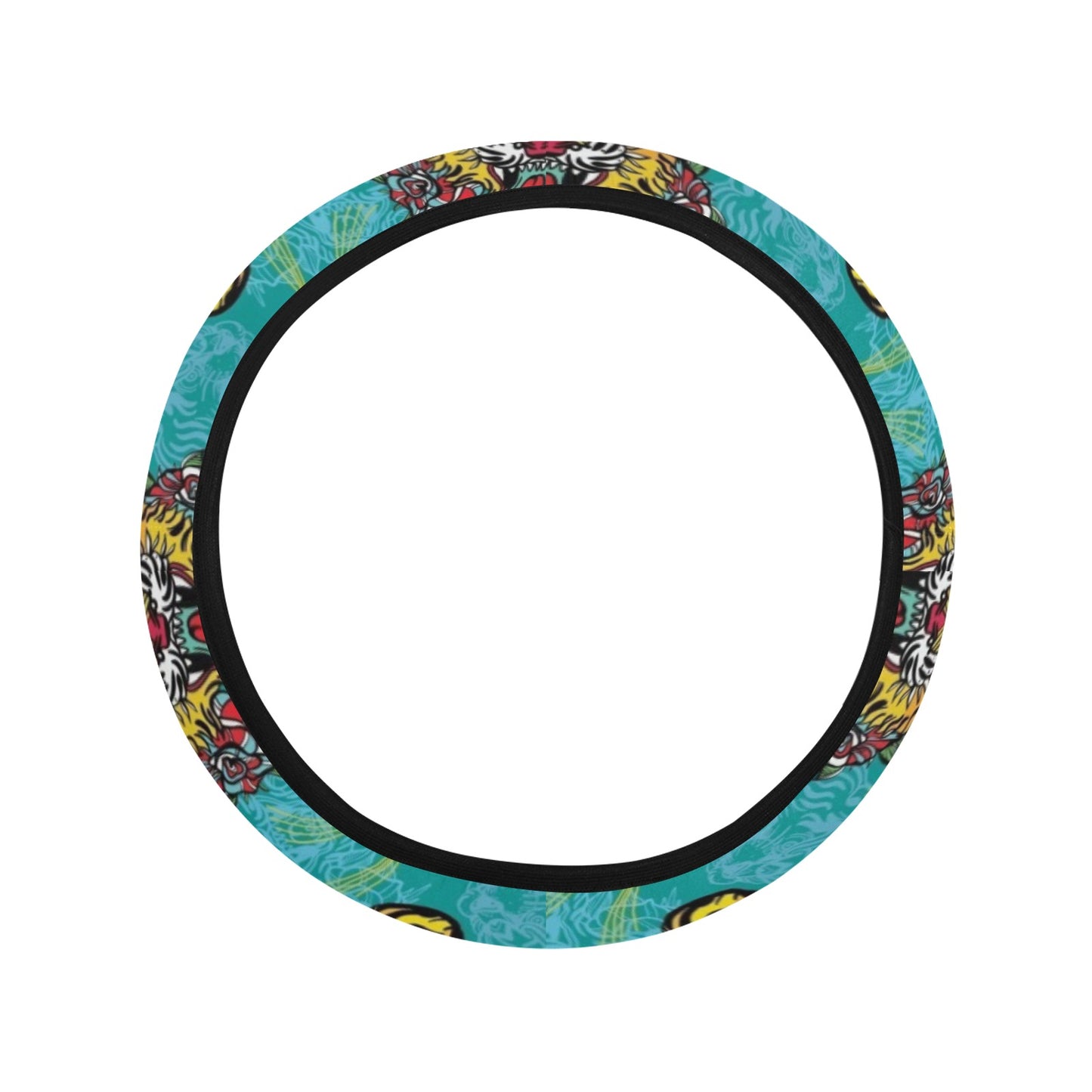 Tattoo Tiger Head Print Design LKS304 Steering Wheel Cover with Elastic Edge