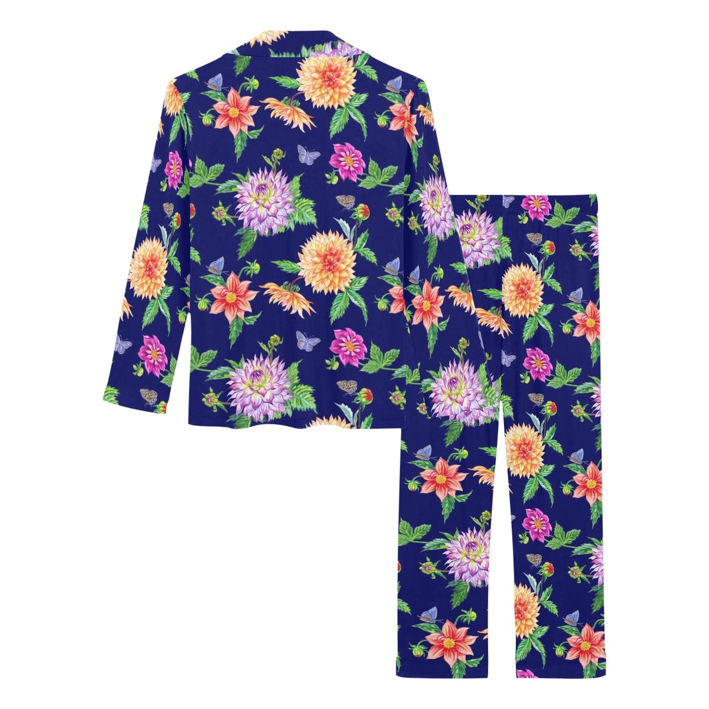 Dahlia Pattern Print Design DH010 Women's Long Pajama Set