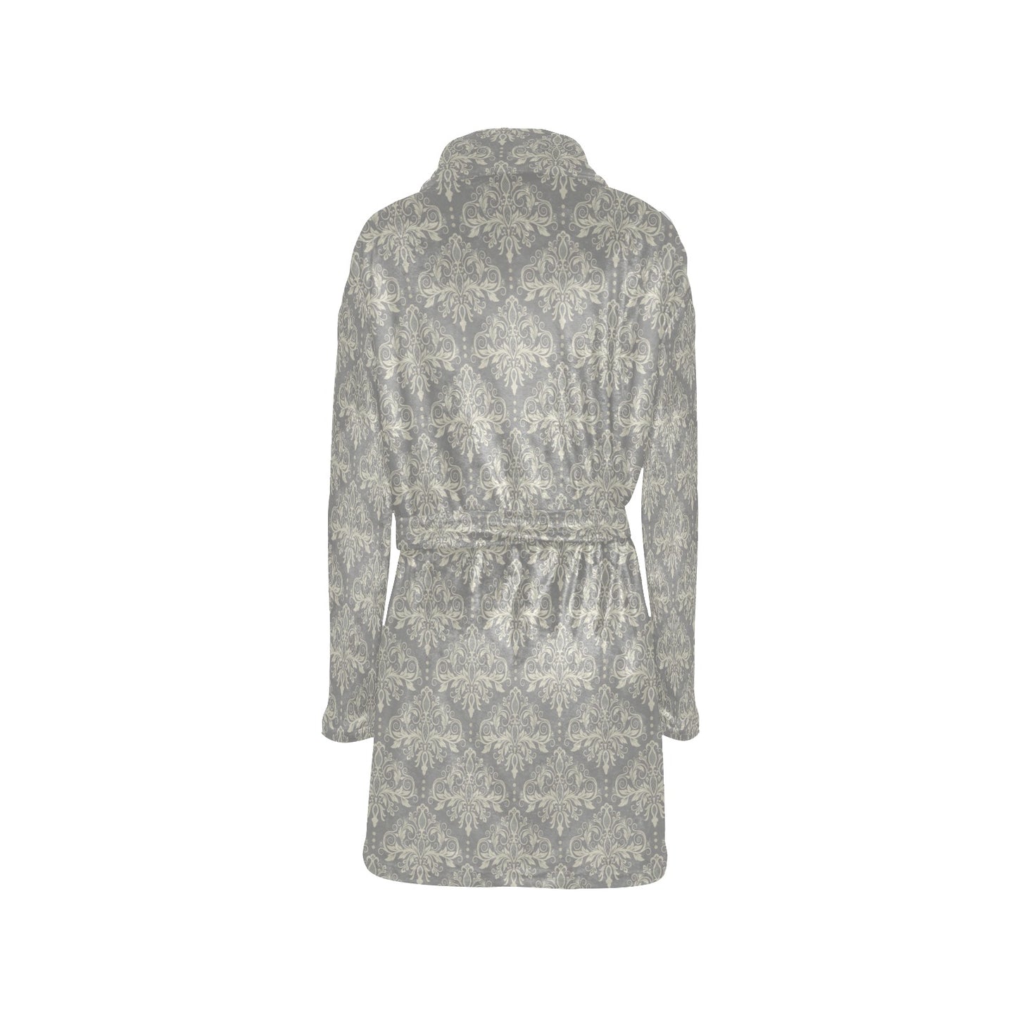 Damask Grey Elegant Print Pattern Women's Fleece Robe