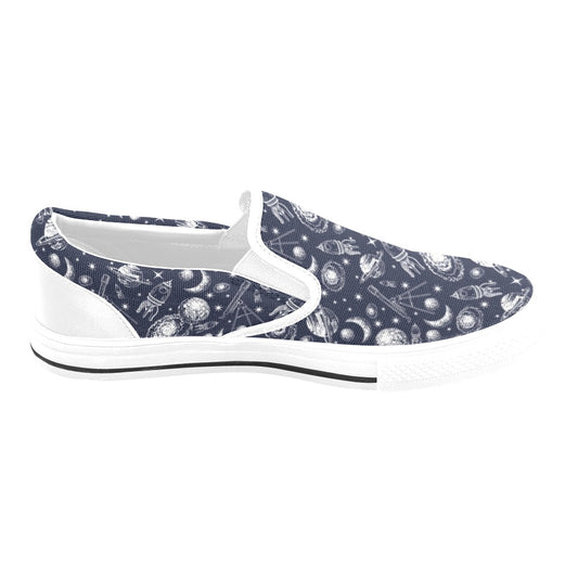 Space Rocket Print Design LKS301 White Slip Ons Canvas Women's Shoes