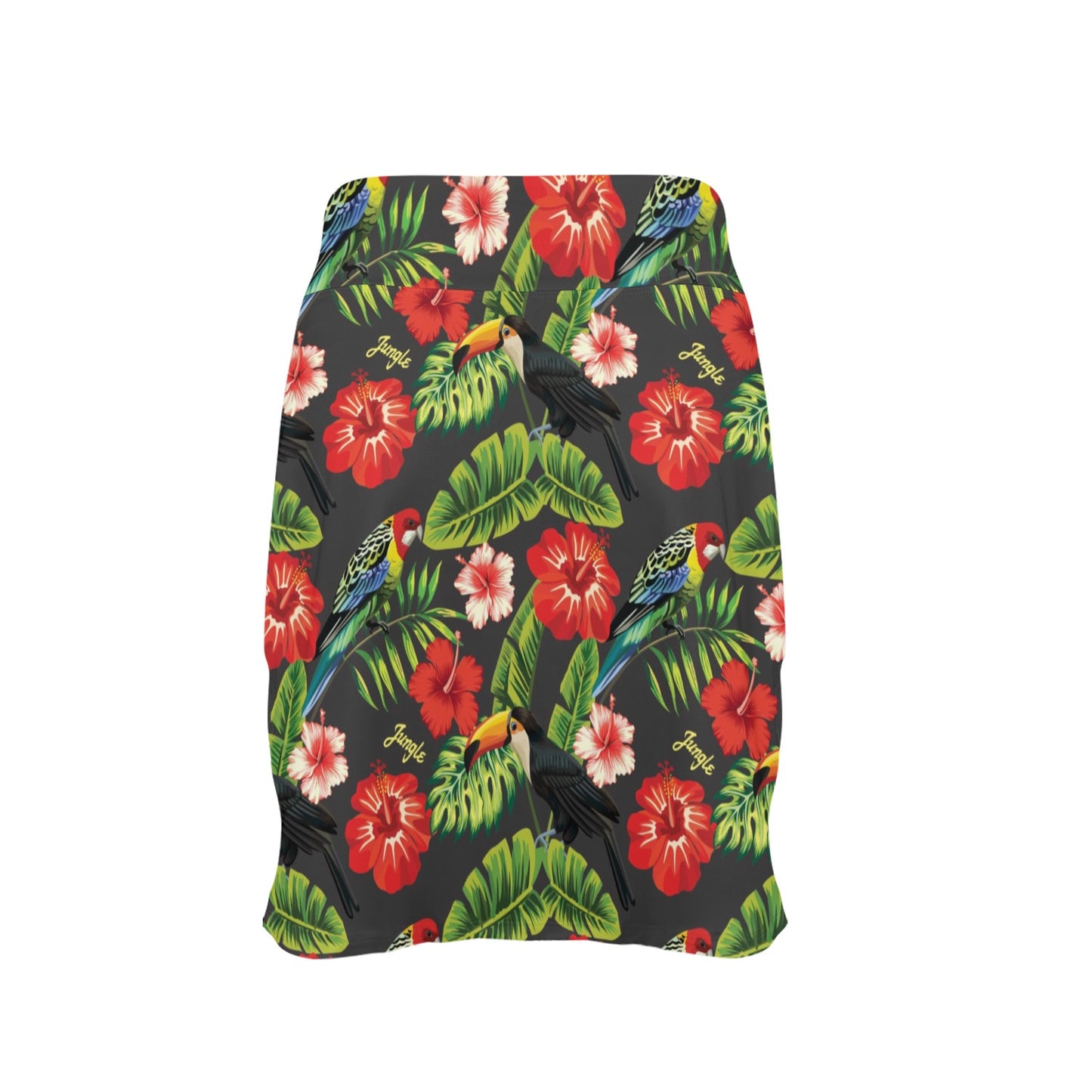 Hibiscus Red With Parrotprint Design LKS303 Women's Golf Skirt with Pocket