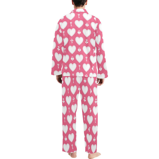 Heart Key Pattern Print Design HE09 Men's Long Pajama Set