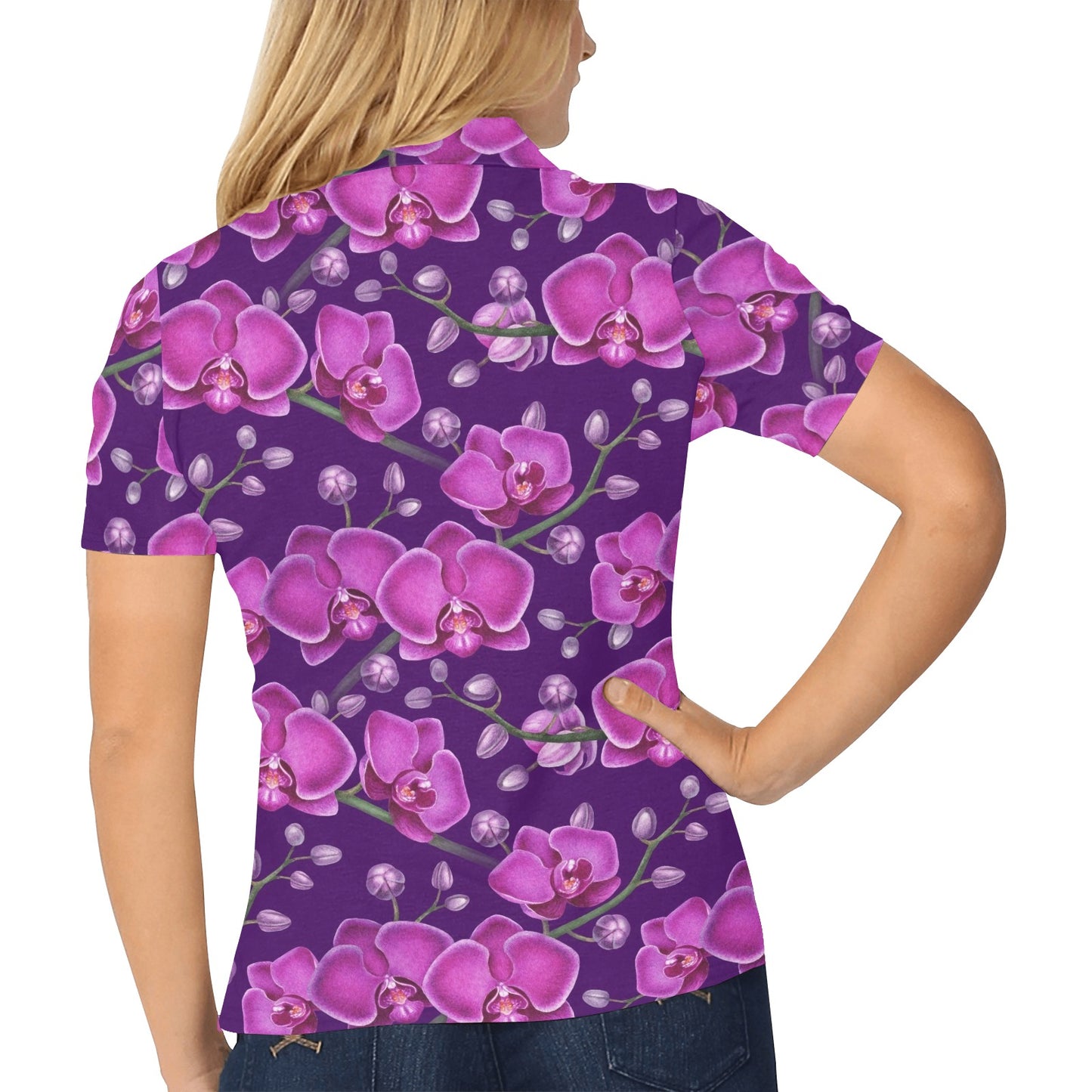 Orchid Pattern Print Design A03 Women's Polo Shirt