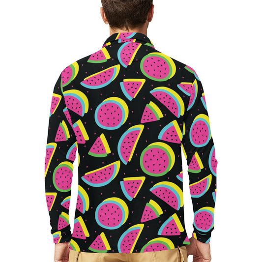 Watermelon Pattern Print Design WM07 Long Sleeve Polo Shirt For Men's