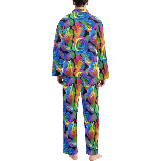 Rose Pattern Print Design RO02 Men's Long Pajama Set