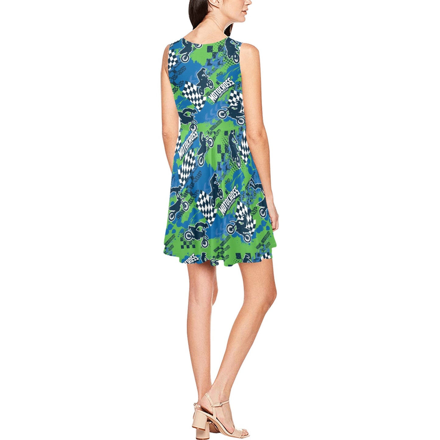 Motocross Pattern Print Design 04 Sleeveless Dress