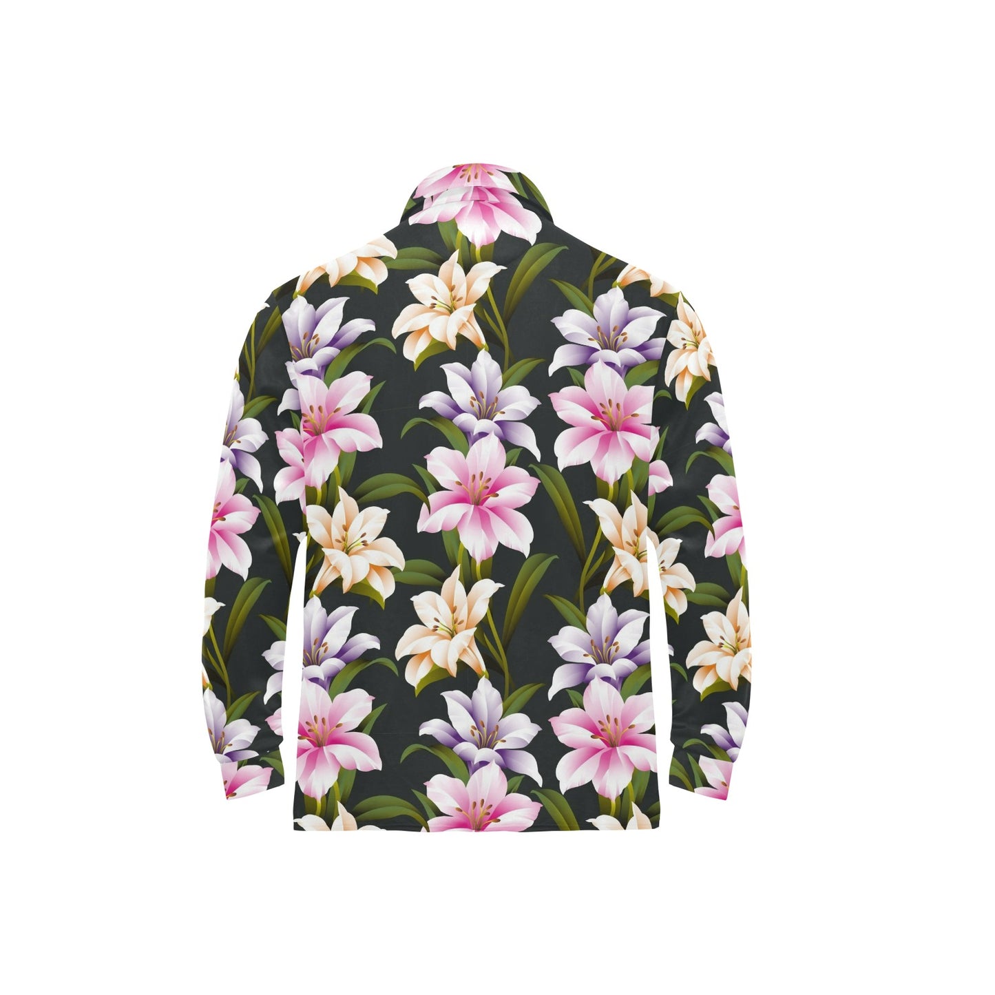 Lily Pattern Print Design LY01 Long Sleeve Polo Shirt For Men's