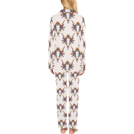 Buffalo Head Pattern Print Design 02 Women's Long Pajama Set