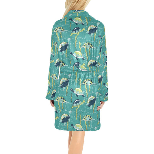 Sea Turtle Pattern Print Design T08 Women's Fleece Robe