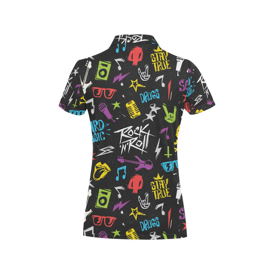 Rock and Roll Pattern Print Design A02 Women's Polo Shirt