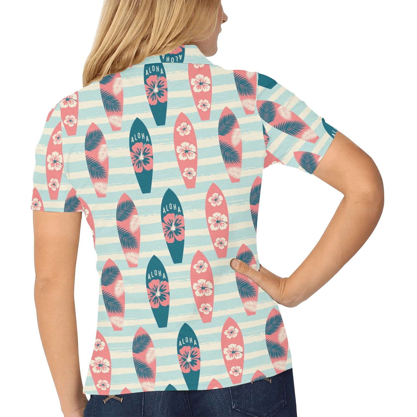 Aloha Hawaii Surfboard Pattern Print Design 02 Women's Polo Shirt