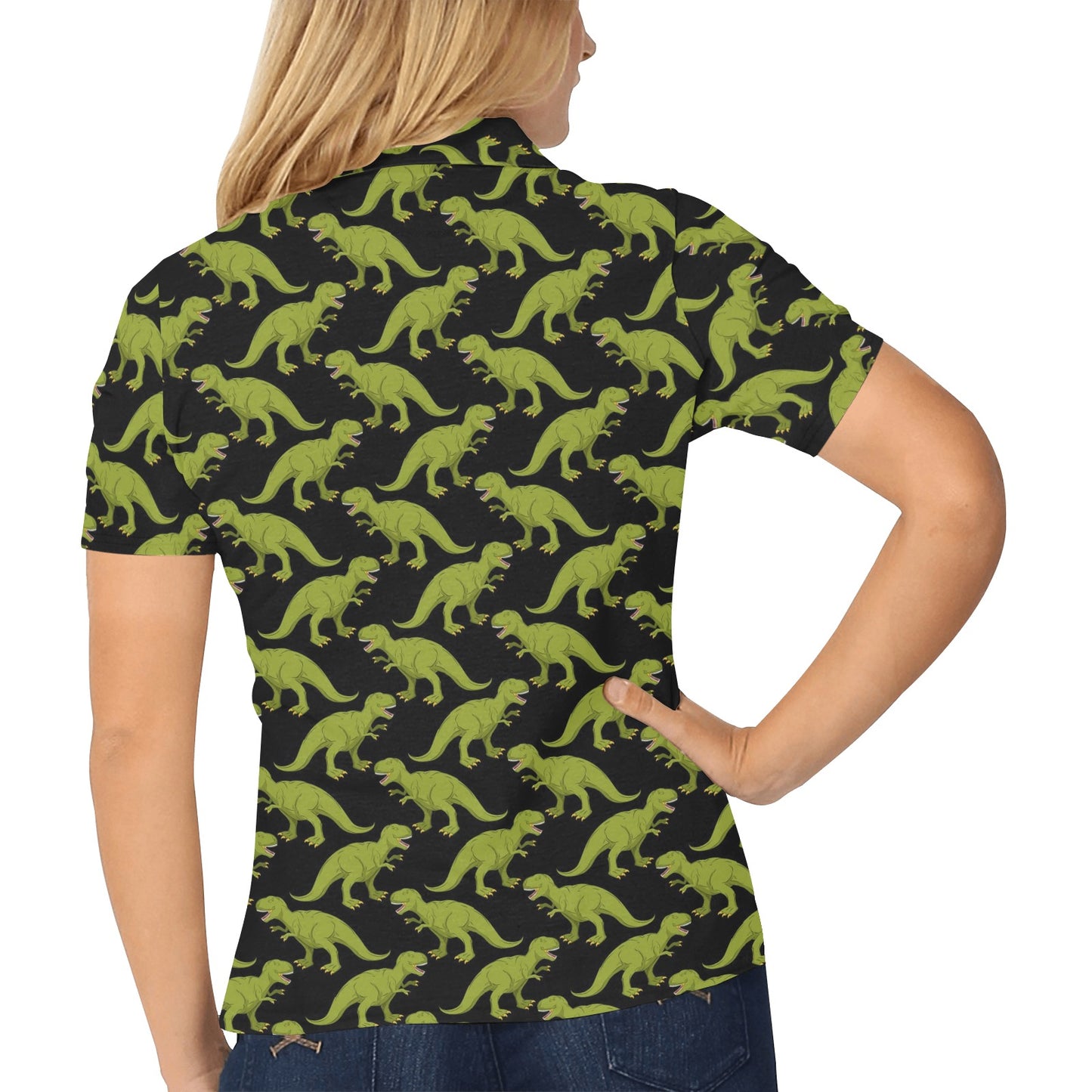 T Rex Pattern Print Design A02 Women's Polo Shirt