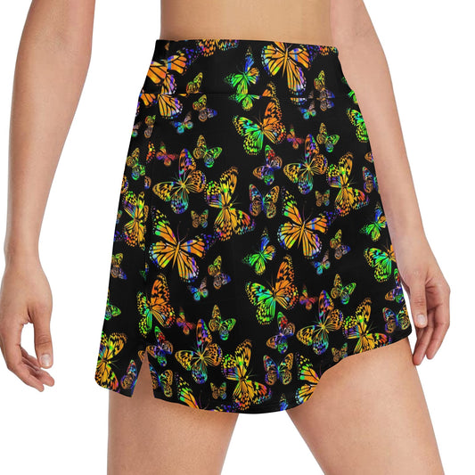 Butterfly Neon Color Print Pattern 17" Golf & Pickleball Skort with Pockets
