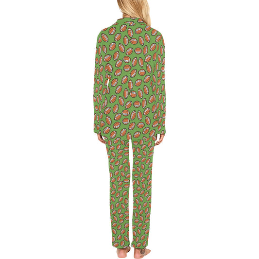 American Football on Green Design Women's Long Pajama Set