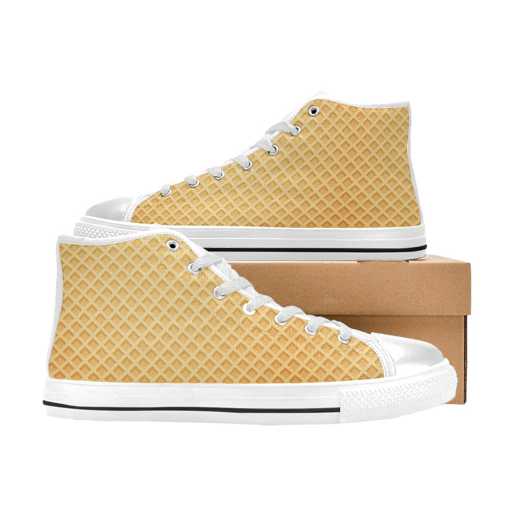 Waffle Texture Print Design LKS302 Men's High Top Canvas Shoes