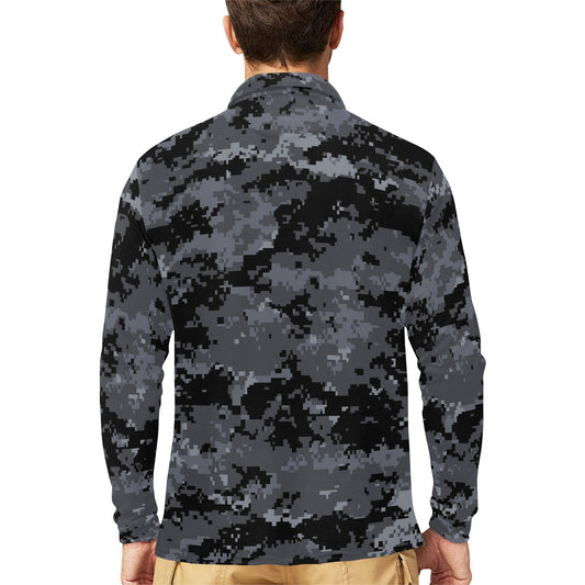 ACU Digital Black Camouflage Long Sleeve Polo Shirt For Men's