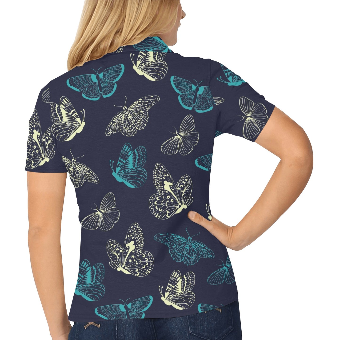 Monarch Butterfly Pattern Print Design 01 Women's Polo Shirt