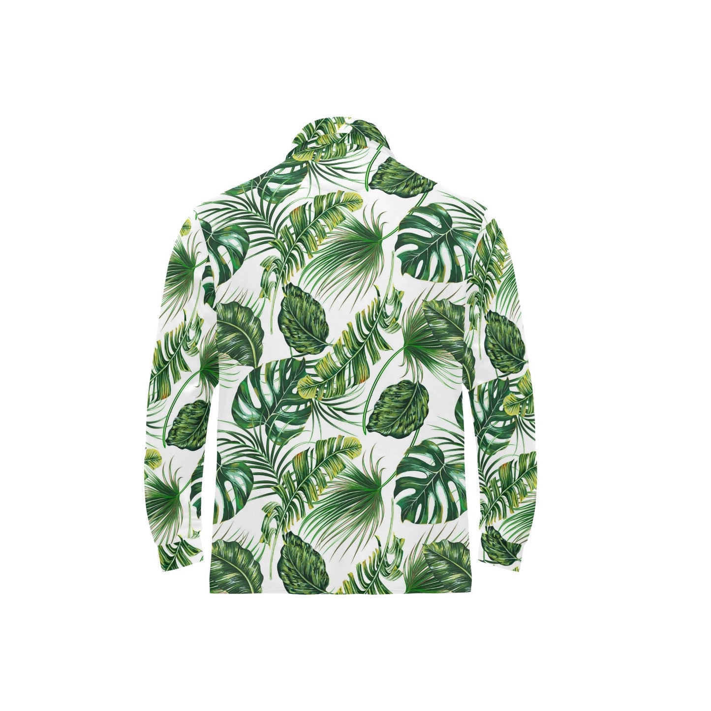 Green Pattern Tropical Palm Leaves Long Sleeve Polo Shirt For Men's