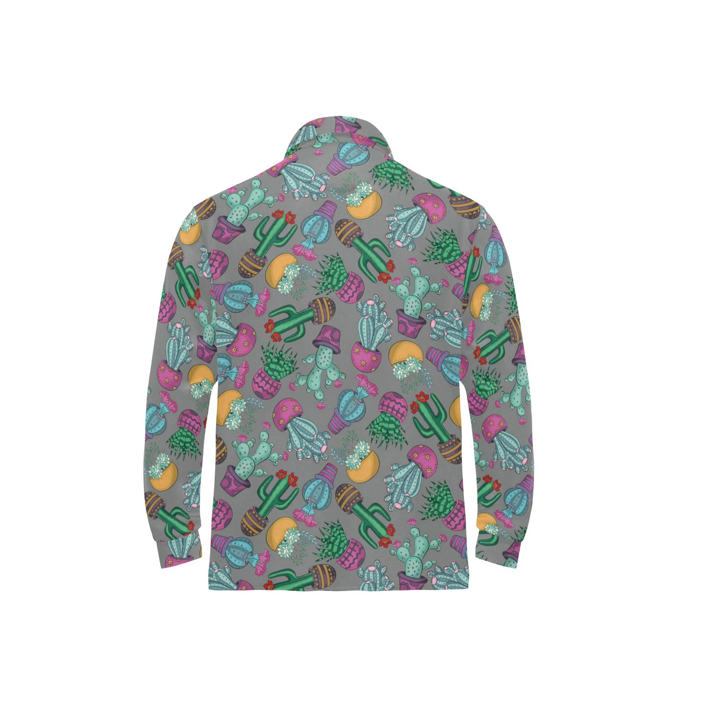 Cactus Colorful Print Pattern Long Sleeve Polo Shirt For Men's