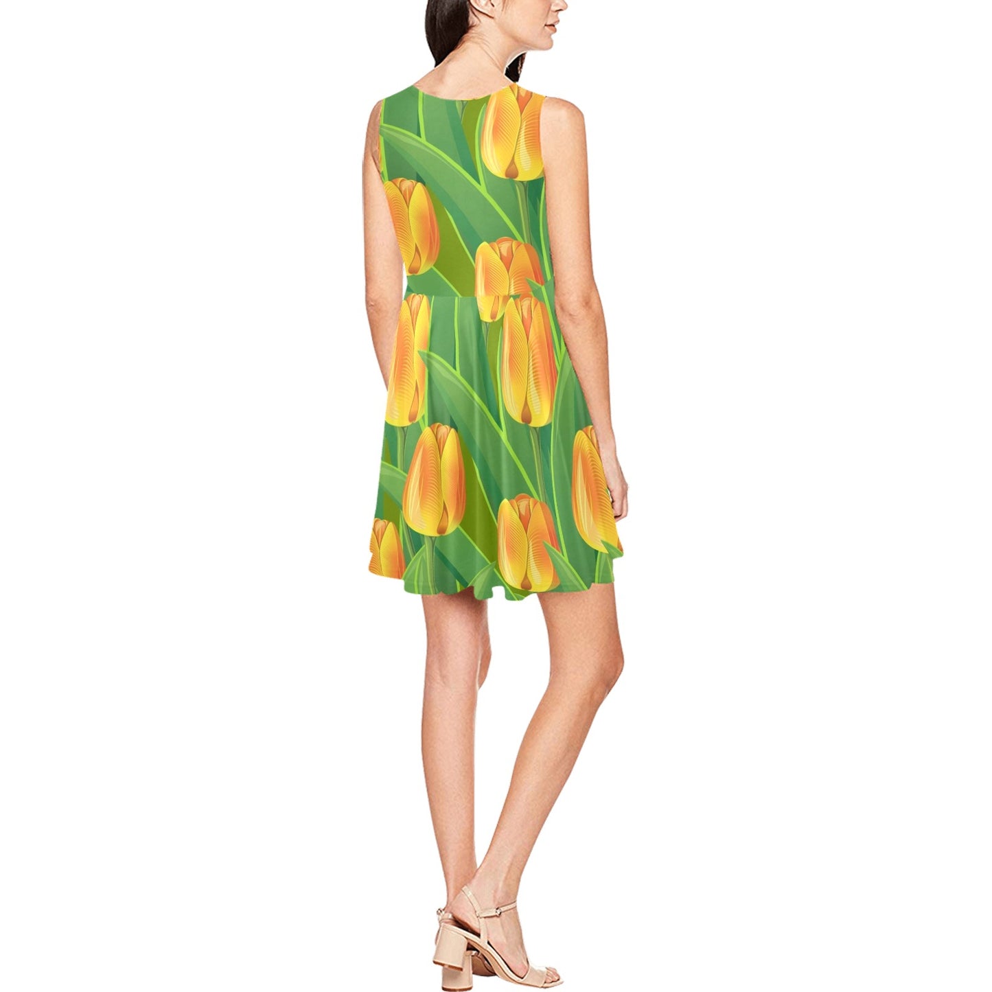 Tulip Orange Pattern Print Design TP07 Sleeveless Dress