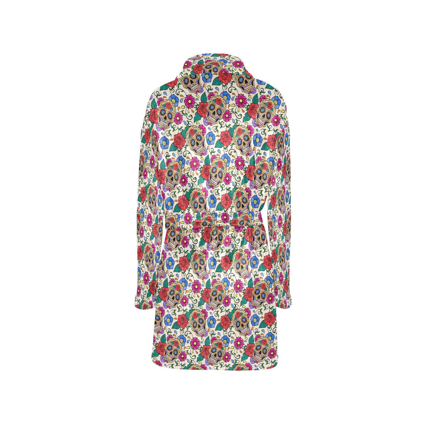 Sugar Skull Colorful Themed Print Women's Fleece Robe