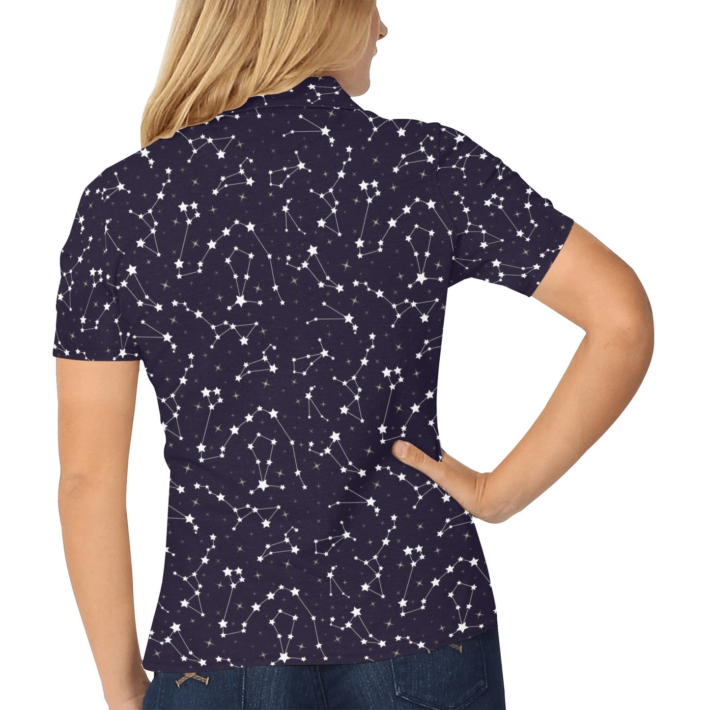 Zodiac Star Pattern Design Print Women's Polo Shirt