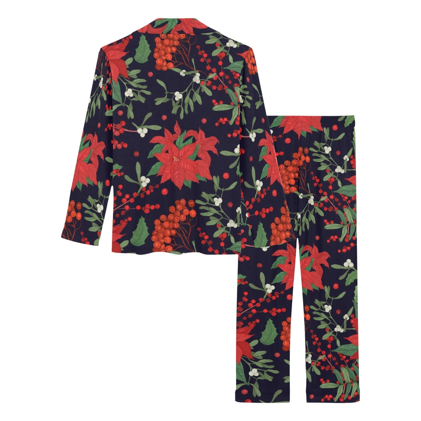 Poinsettia Pattern Print Design POT02 Women's Long Pajama Set