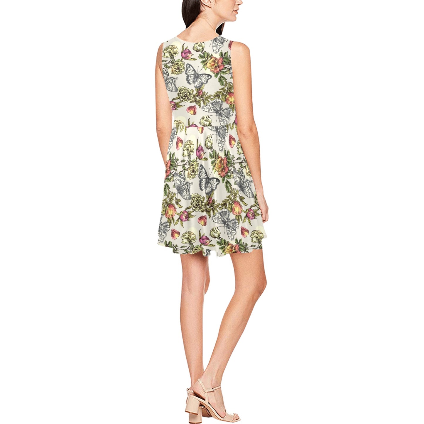 Butterfly Flower Pattern Print Design 06 Sleeveless Dress