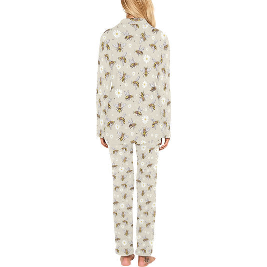 Bee Pattern Print Design 03 Women's Long Pajama Set