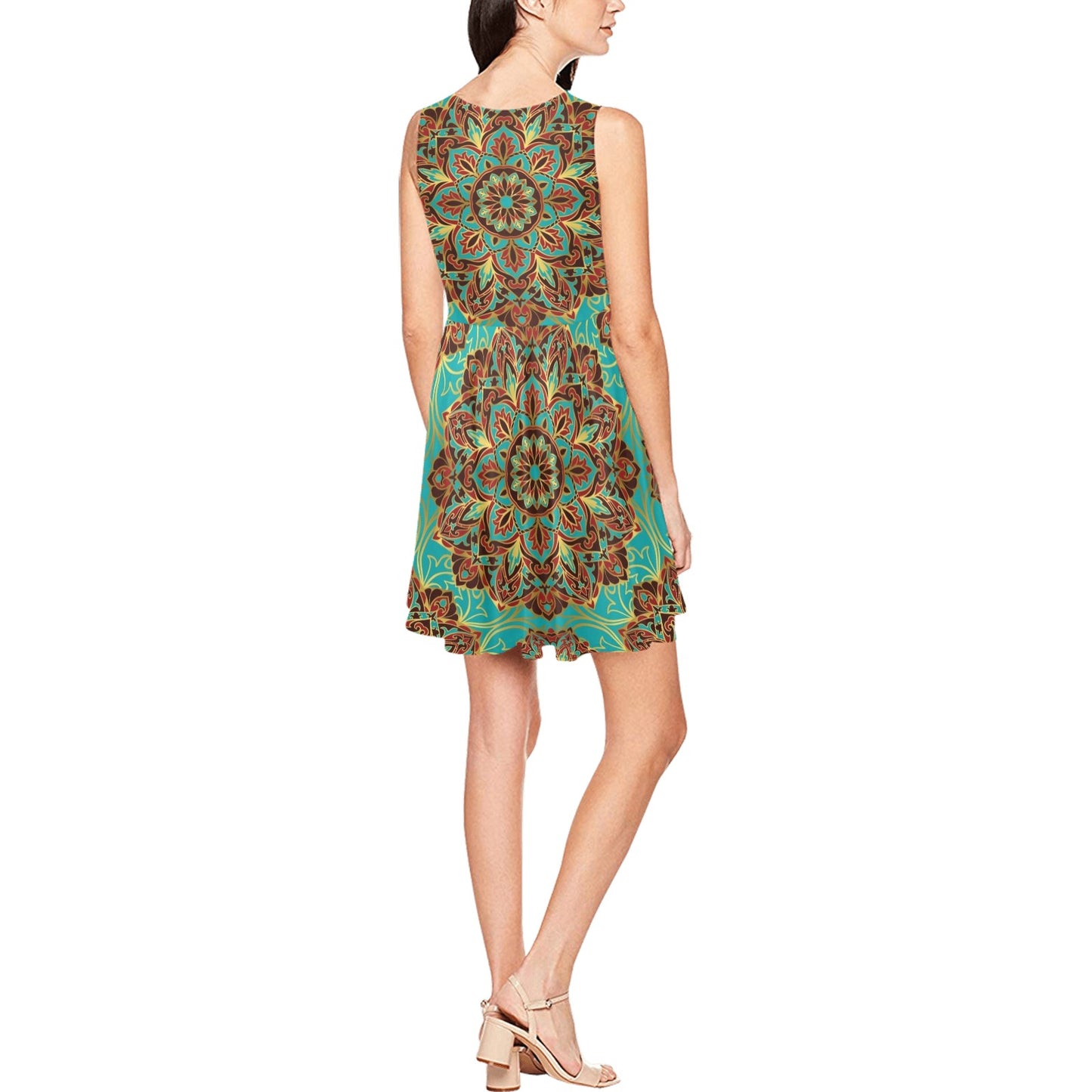 Medallion Pattern Print Design 02 Sleeveless Dress