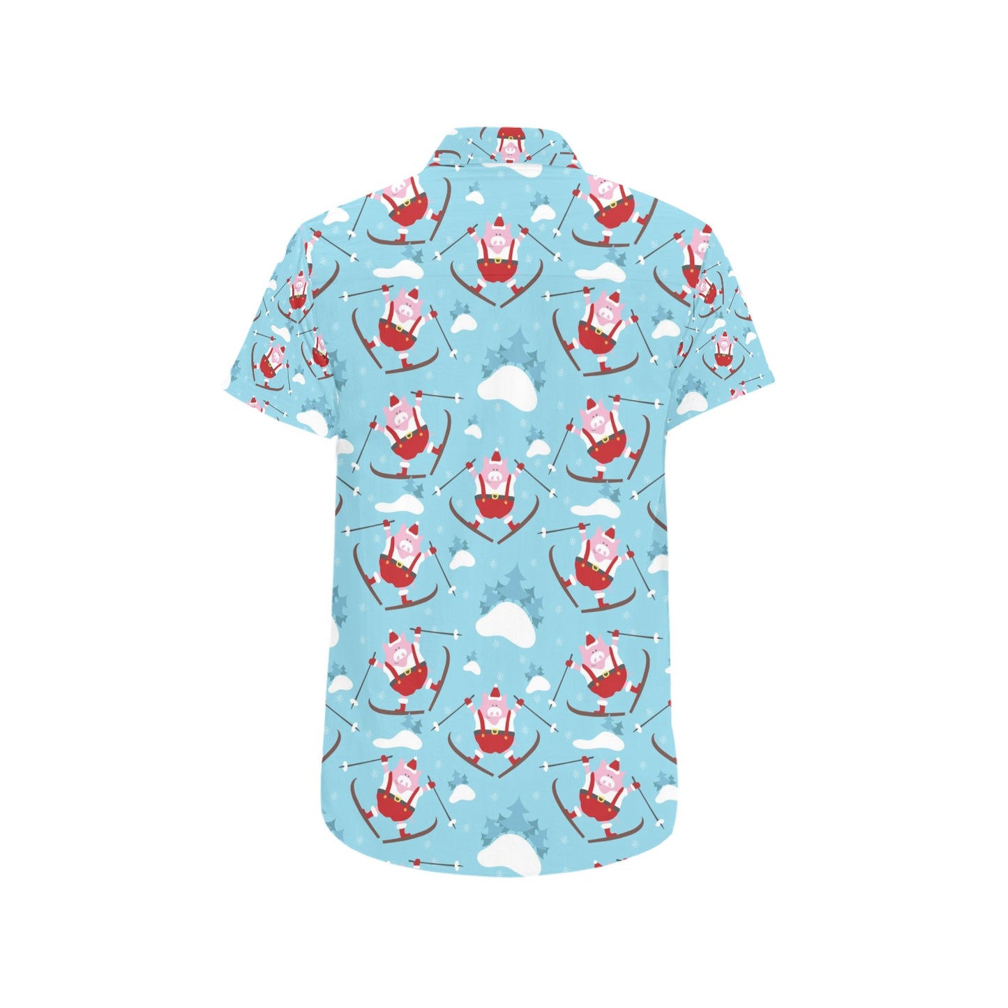 Ski Print Design LKS309 Men Short Sleeve Button Up Shirt