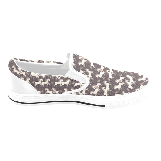 Horse Print Design LKS304 White Slip Ons Canvas Women's Shoes