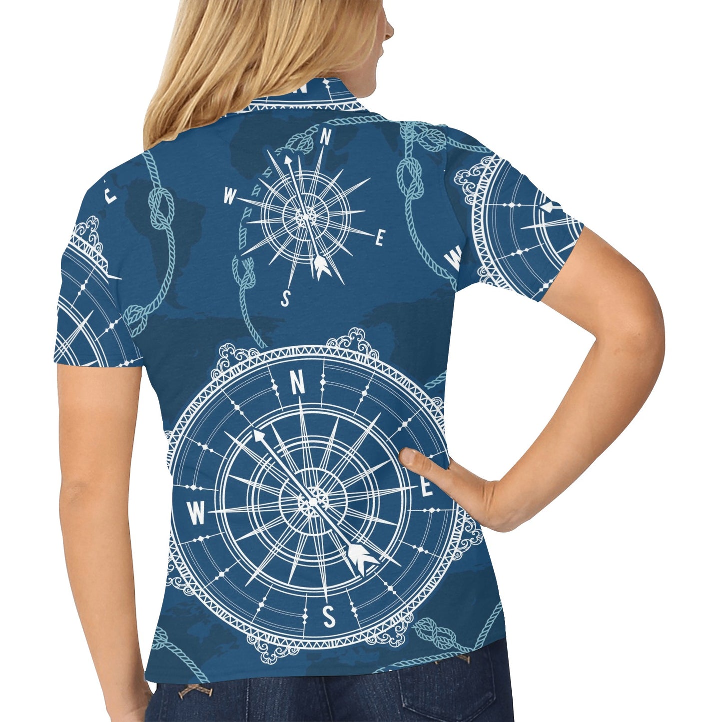 Nautical Compass Print Women's Polo Shirt