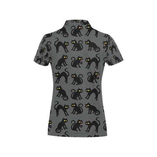 Black Cat Cute Print Pattern Women's Polo Shirt