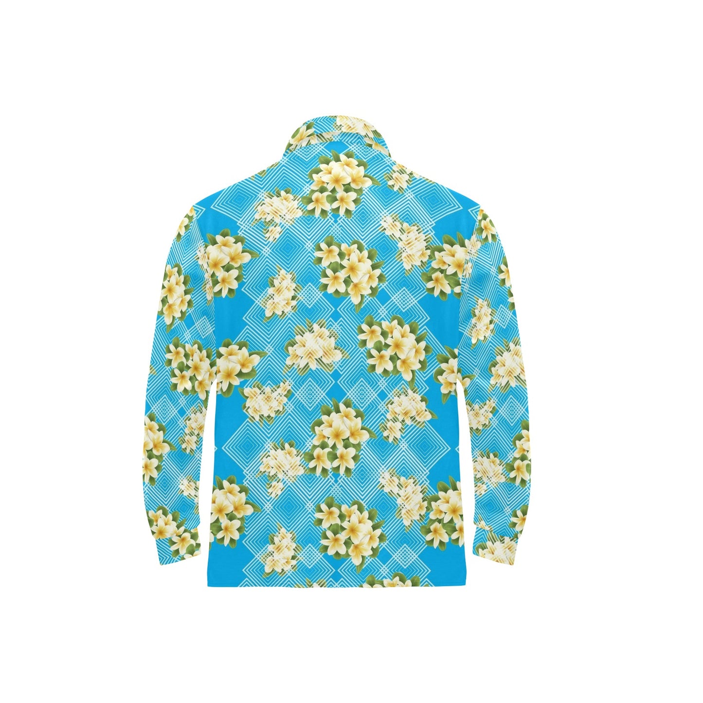 Yellow Plumeria Design Print Pattern Long Sleeve Polo Shirt For Men's
