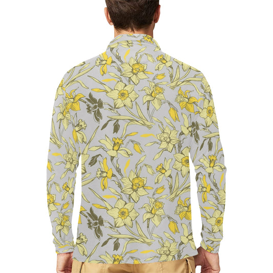 Daffodils Pattern Print Design DF05 Long Sleeve Polo Shirt For Men's