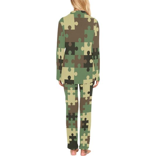 Puzzle Camo Pattern Print Design A03 Women's Long Pajama Set