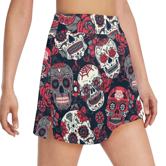 Sugar Skull Print Design LKS303 17" Golf & Pickleball Skort with Pockets