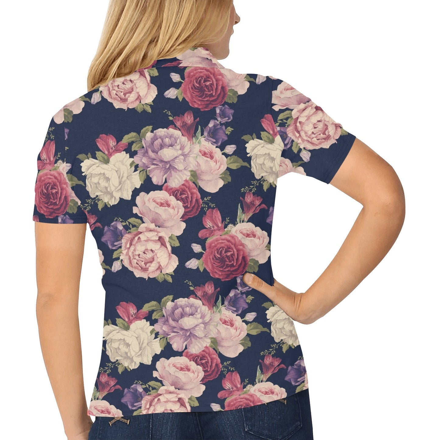 Peony Pattern Print Design PE03 Women's Polo Shirt