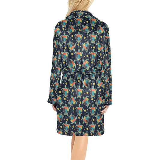 Sea Turtle Colorful with bubble Print Women's Fleece Robe