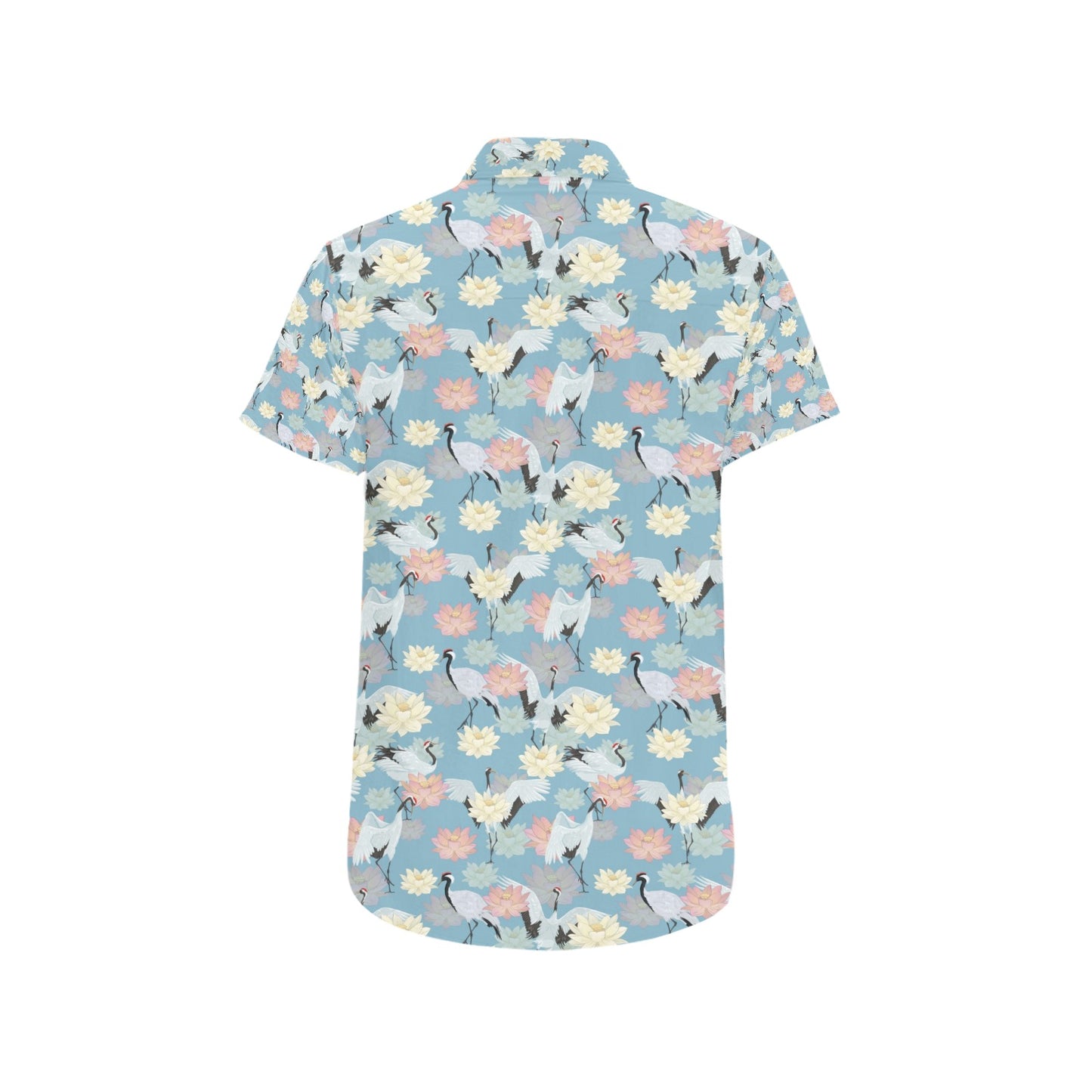 Water Lily Print Design LKS304 Men Short Sleeve Button Up Shirt